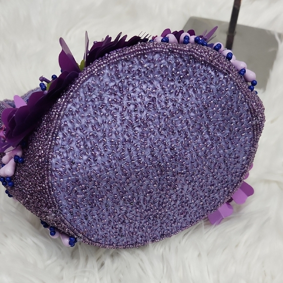 🔹️Made in India Handcrafted Purple Floral Embellishment Beaded Bag  NWT - Picture 11 of 11